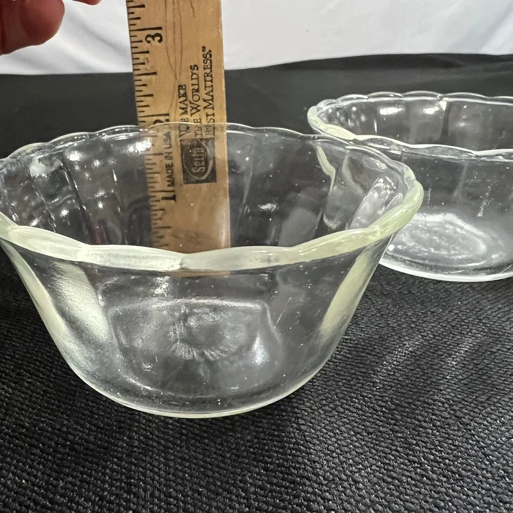 Vintage Fire-King Clear Glass Scalloped 6oz Custard Cups Ramekins Set of 2 USA